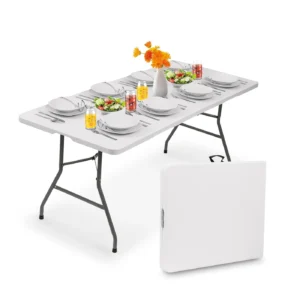 Stół cateringowy 180×74 cm z obrusem białym Wynajem